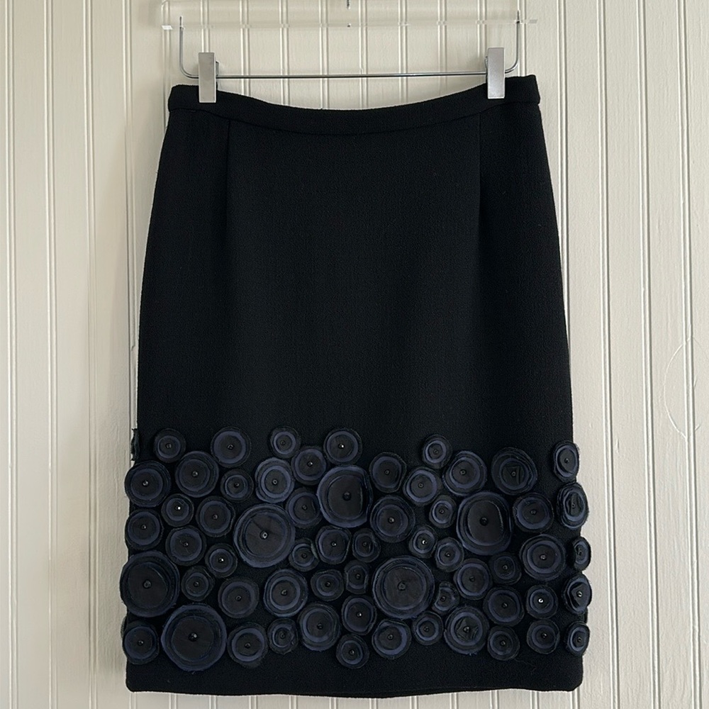 Oscar de la Renta Vintage Wool-Crepe Embellished Pencil Skirt